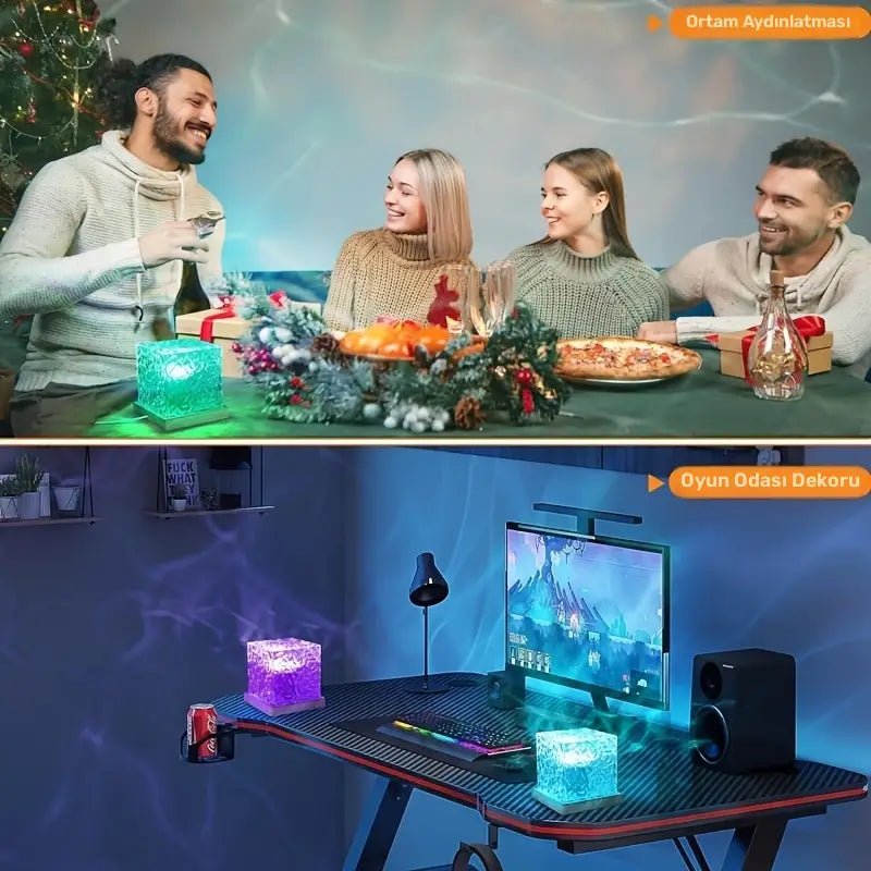 16 Renkli Kuzey Işığı Projeksiyon Kristal Küp Gece Lambası - MAKKA