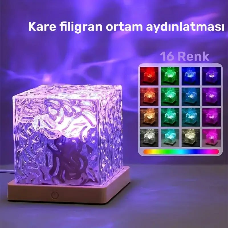 16 Renkli Kuzey Işığı Projeksiyon Kristal Küp Gece Lambası - MAKKA