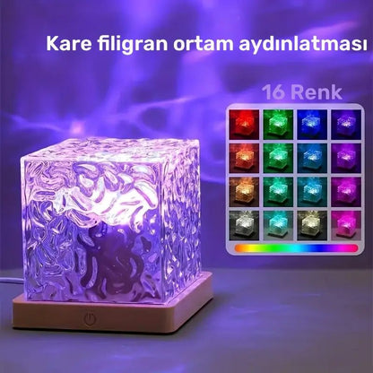 16 Renkli Kuzey Işığı Projeksiyon Kristal Küp Gece Lambası - MAKKA