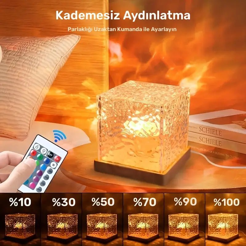 16 Renkli Kuzey Işığı Projeksiyon Kristal Küp Gece Lambası - MAKKA