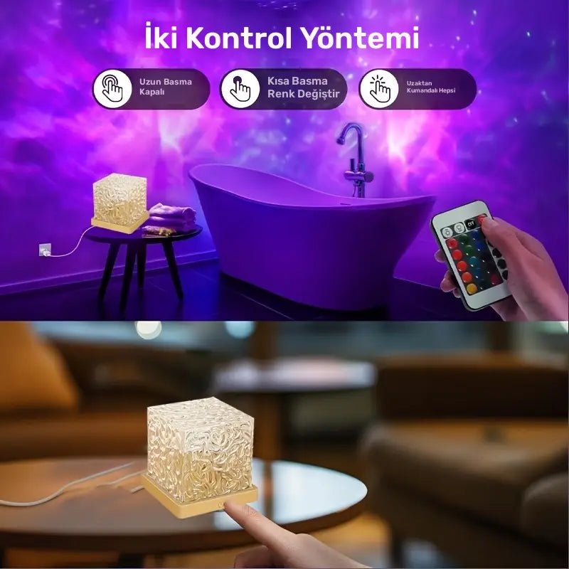 16 Renkli Kuzey Işığı Projeksiyon Kristal Küp Gece Lambası - MAKKA