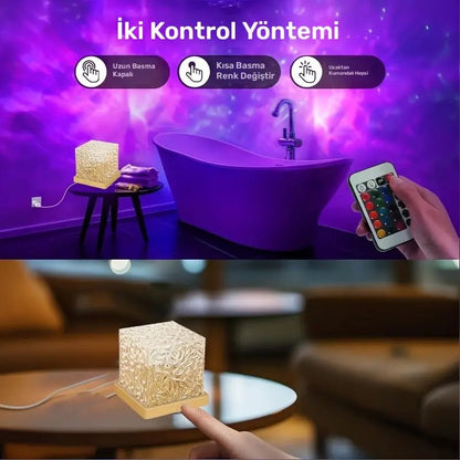 16 Renkli Kuzey Işığı Projeksiyon Kristal Küp Gece Lambası - MAKKA