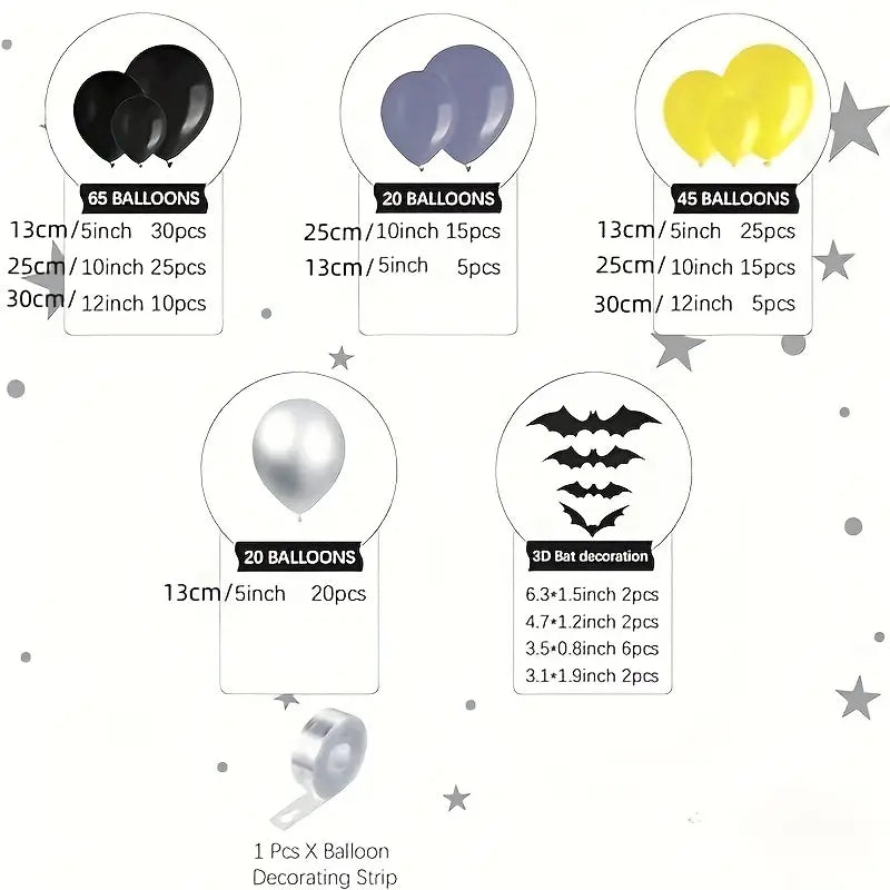 163 Parça Batman Temalı Balon Zinciri Kiti Gri Siyah Sarı - MAKKA
