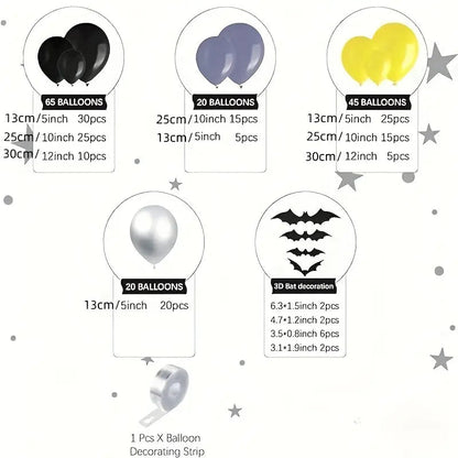 163 Parça Batman Temalı Balon Zinciri Kiti Gri Siyah Sarı - MAKKA