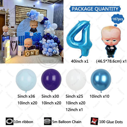 167 Parça Boss Baby Erkek Mavi Doğum Günü Balon Seti - MAKKA