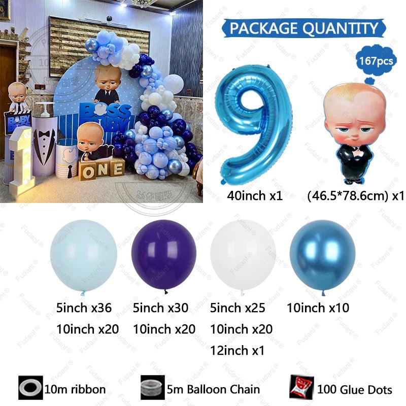 167 Parça Boss Baby Erkek Mavi Doğum Günü Balon Seti - MAKKA