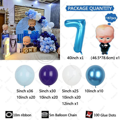 167 Parça Boss Baby Erkek Mavi Doğum Günü Balon Seti - MAKKA