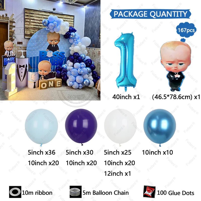 167 Parça Boss Baby Erkek Mavi Doğum Günü Balon Seti - MAKKA