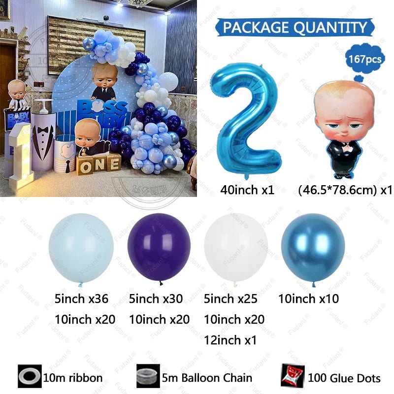 167 Parça Boss Baby Erkek Mavi Doğum Günü Balon Seti - MAKKA