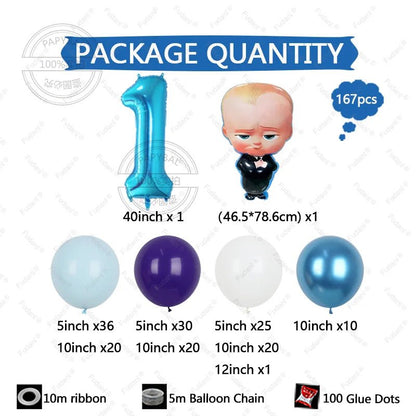 167 Parça Boss Baby Erkek Mavi Doğum Günü Balon Seti - MAKKA