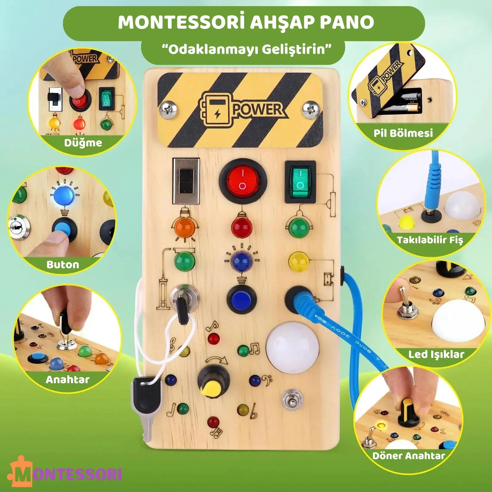 Montessori Ahşap Anahtar Panosu Kilitli Duyu Tahtası Eğitici Oyuncak - MAKKA