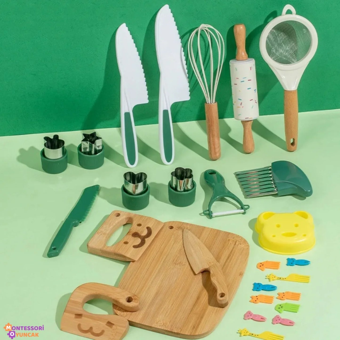 Montessori Ahşap Mutfak Seti Eğitim Oyuncağı Dayanıklı Doğal Boyama Küçükler - MAKKA