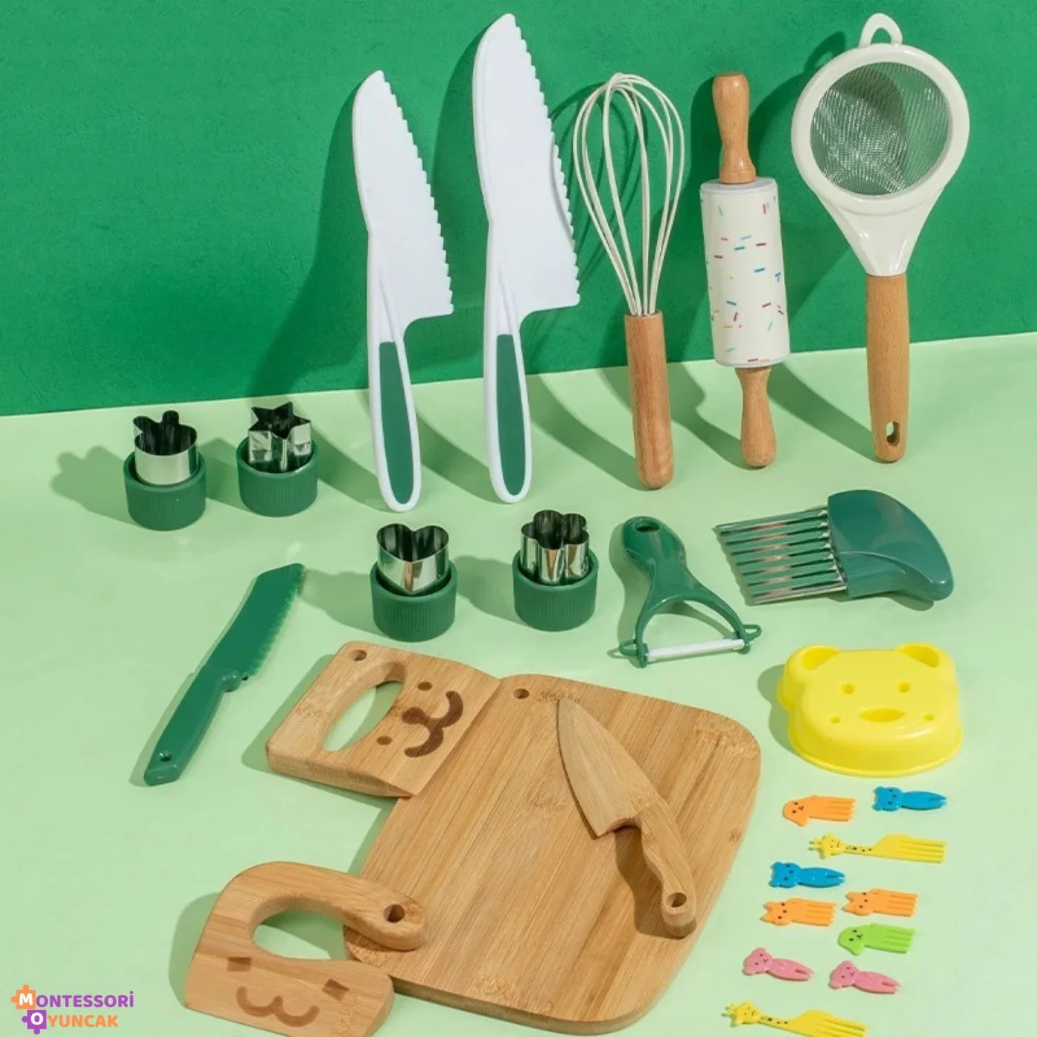 Montessori Ahşap Mutfak Seti Eğitim Oyuncağı Dayanıklı Doğal Boyama Küçükler - MAKKA