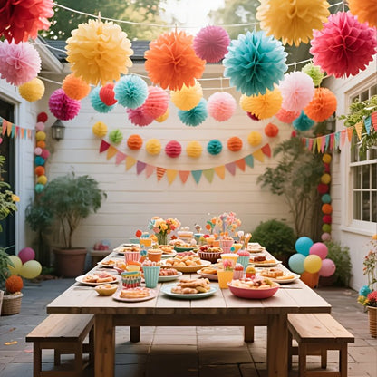 24 Parçalı Çok Renkli Kağıt Ponpon ve Süs Garland Seti - MAKKA