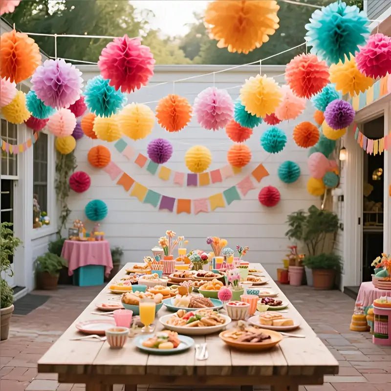 24 Parçalı Çok Renkli Kağıt Ponpon ve Süs Garland Seti - MAKKA