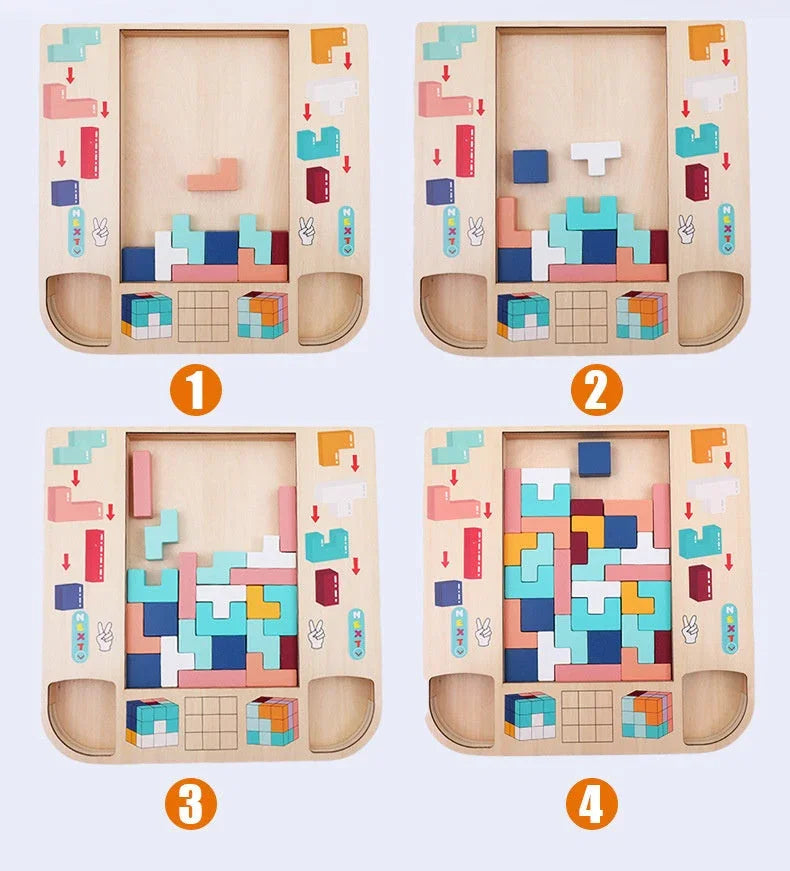 Montessori Ahşap Tetris Zeka Oyunu Çocuklar İçin Eğitici Bloklar - MAKKA