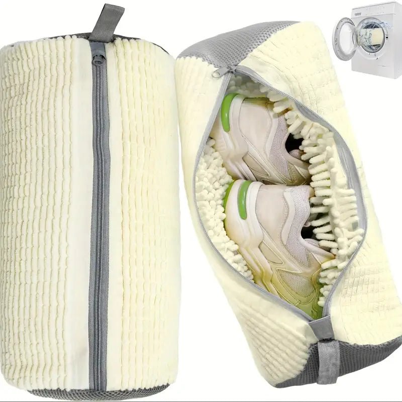 2'li Fermuarlı Çamaşır Makinesi Ayakkabı Torbası Polar Astarlı - MAKKA