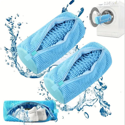 2'li Fermuarlı Çamaşır Makinesi Ayakkabı Torbası Polar Astarlı - MAKKA