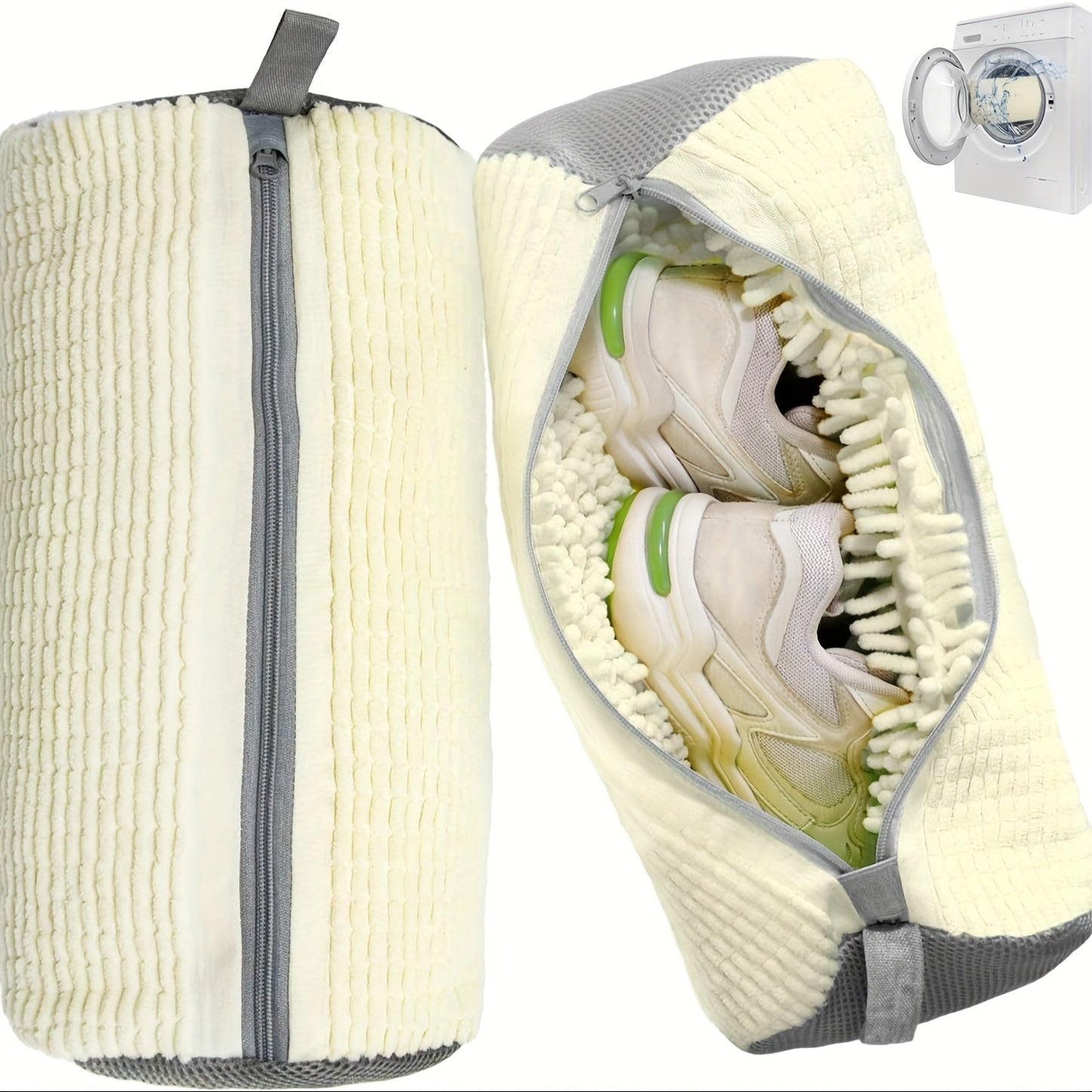 2'li Fermuarlı Çamaşır Makinesi Ayakkabı Torbası Polar Astarlı - MAKKA
