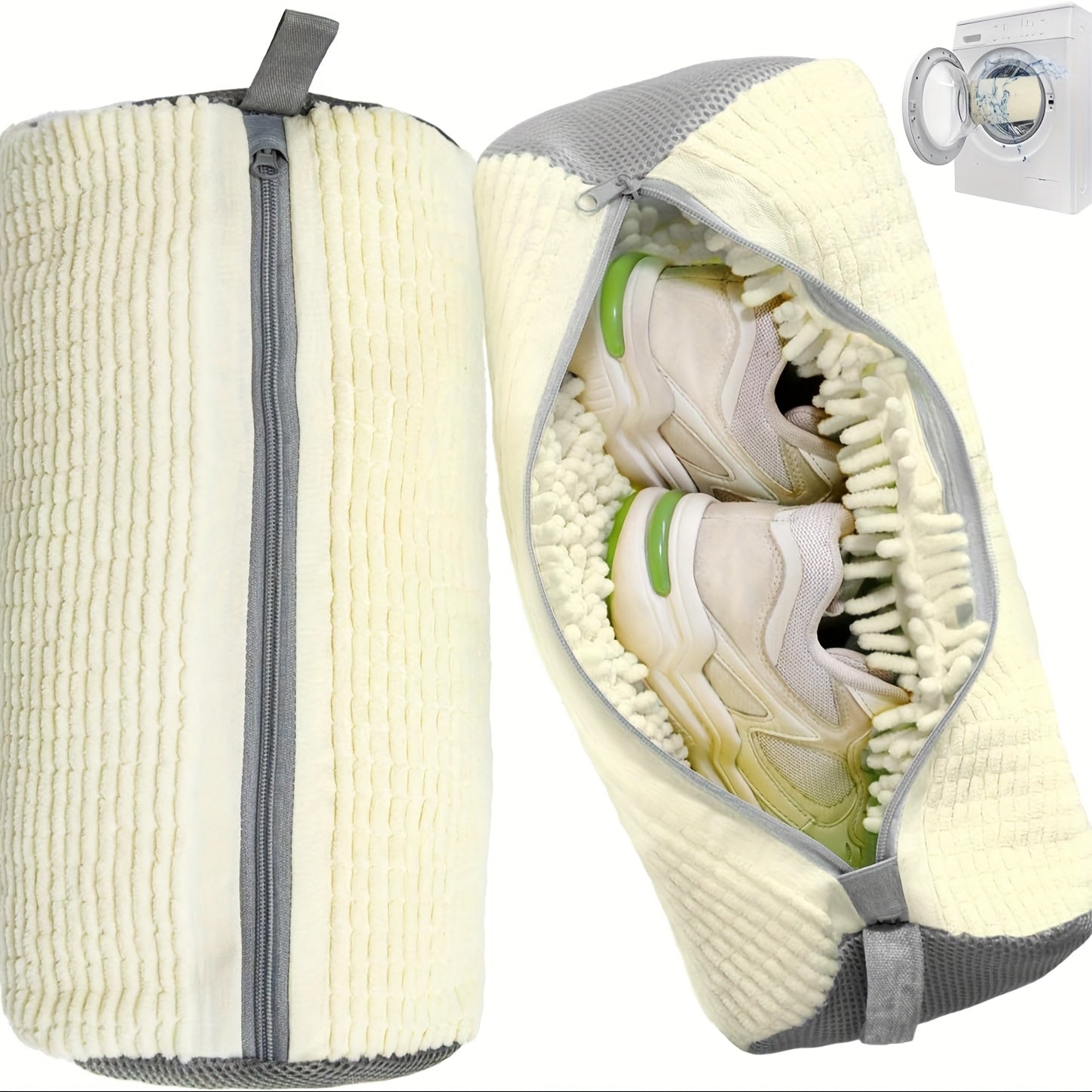 2'li Fermuarlı Çamaşır Makinesi Ayakkabı Torbası Polar Astarlı - MAKKA
