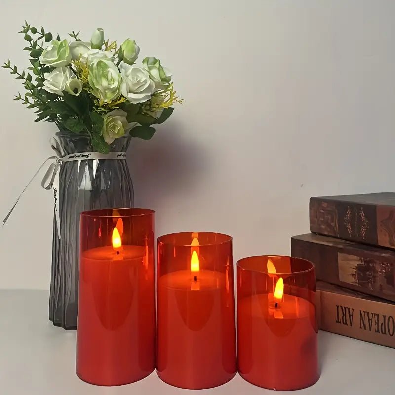 3 Adet Kırmızı Alevsiz Kumandalı Elektronik Mum Seti Zamanlayıcı - MAKKA