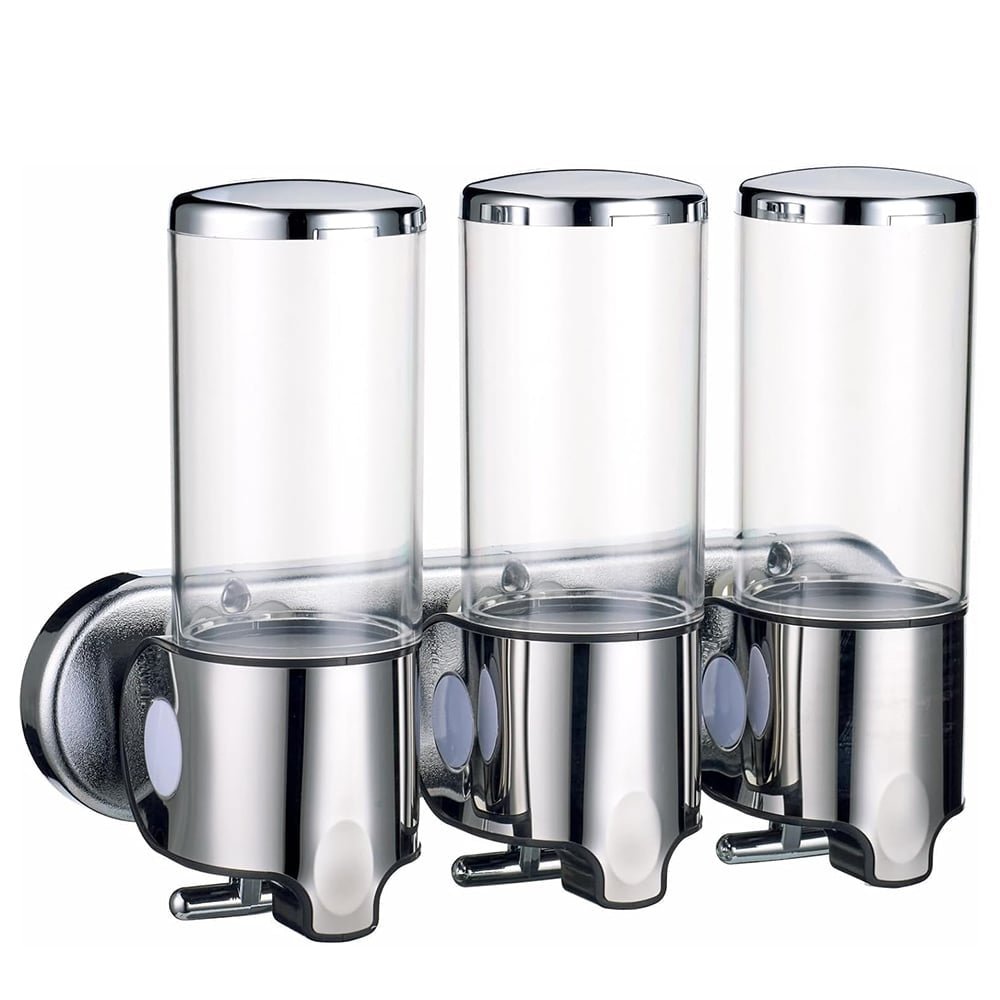 3 Bölmeli Duvara Yapışan Şeffaf Sabunluk ve Şampuan Dispenseri - MAKKA