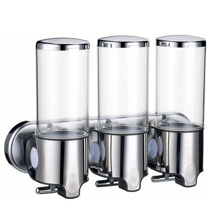 3 Bölmeli Duvara Yapışan Şeffaf Sabunluk ve Şampuan Dispenseri - MAKKA