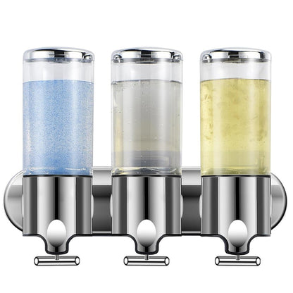 3 Bölmeli Duvara Yapışan Şeffaf Sabunluk ve Şampuan Dispenseri - MAKKA