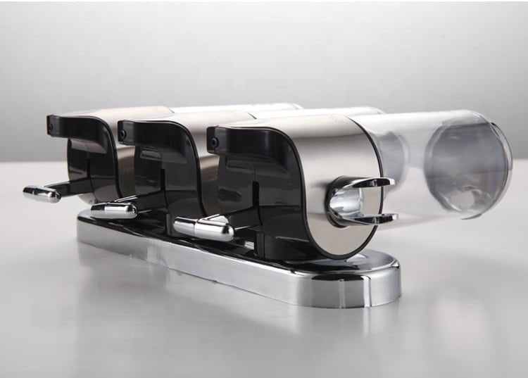 3 Bölmeli Duvara Yapışan Şeffaf Sabunluk ve Şampuan Dispenseri - MAKKA