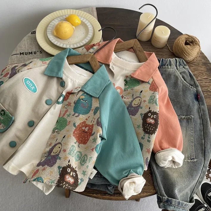 3 Parça Desenli Erkek Çocuk Takımı Esnek Bel Jean - MAKKA