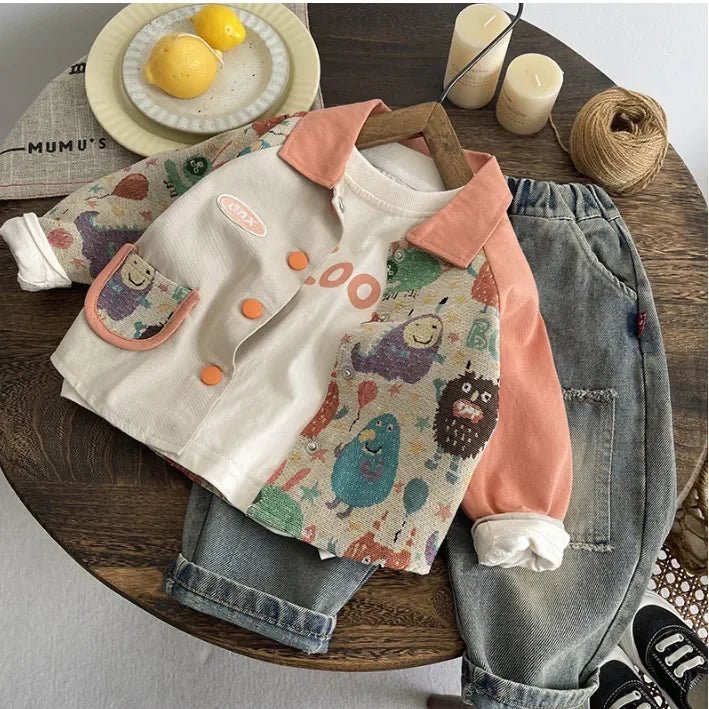 3 Parça Desenli Erkek Çocuk Takımı Esnek Bel Jean - MAKKA