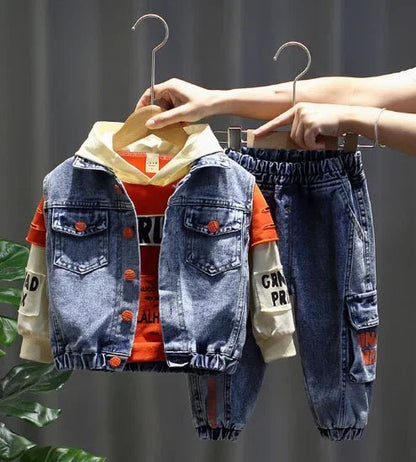 3 Parçalı Erkek Çocuk Kot Takımı Uzun Kollu Ceket Pantolon - MAKKA