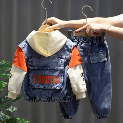 3 Parçalı Erkek Çocuk Kot Takımı Uzun Kollu Ceket Pantolon - MAKKA