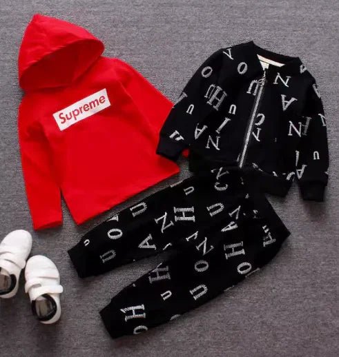 3 Parçalı Kapüşonlu Erkek Çocuk Takım %100 Pamuk Rahat Kesim - MAKKA