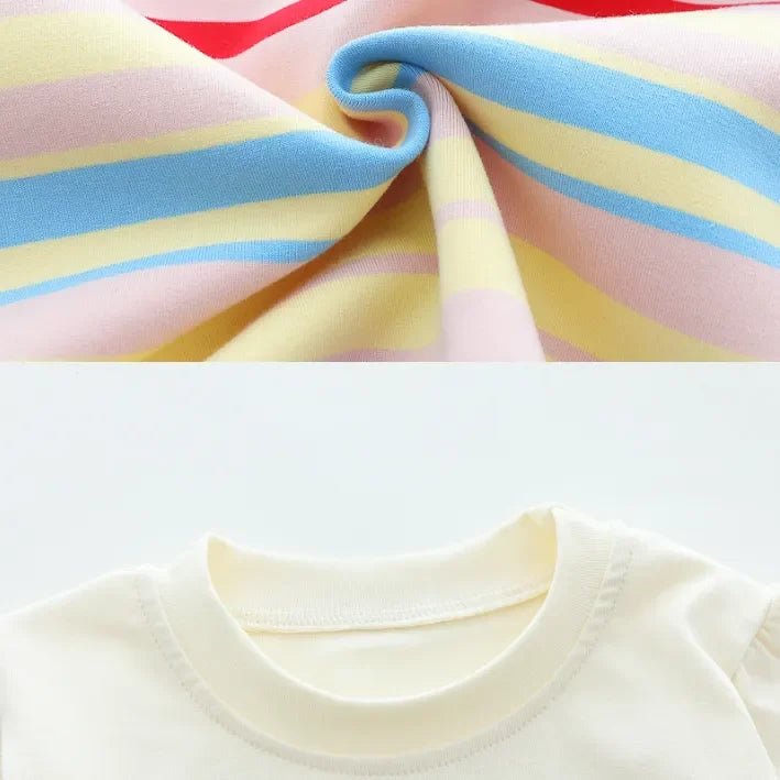 3 Parçalı Unisex Renkli Çizgili Çocuk Takımı Rahat Spor Kombin - MAKKA