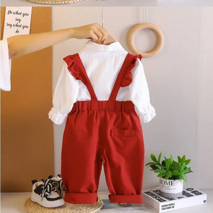 3 Renkli Fırfırlı Askılı Kız Tulum ve Gömlek 1 - 5 Yaş - MAKKA