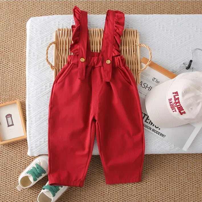 3 Renkli Fırfırlı Askılı Kız Tulum ve Gömlek 1 - 5 Yaş - MAKKA