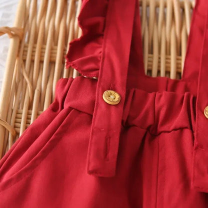 3 Renkli Fırfırlı Askılı Kız Tulum ve Gömlek 1 - 5 Yaş - MAKKA