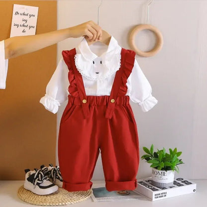 3 Renkli Fırfırlı Askılı Kız Tulum ve Gömlek 1 - 5 Yaş - MAKKA