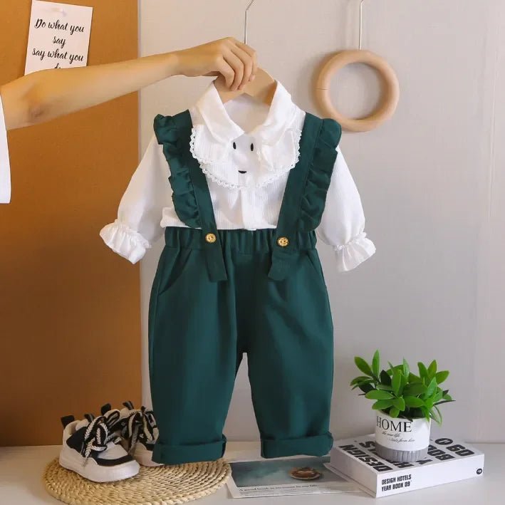 3 Renkli Fırfırlı Askılı Kız Tulum ve Gömlek 1 - 5 Yaş - MAKKA