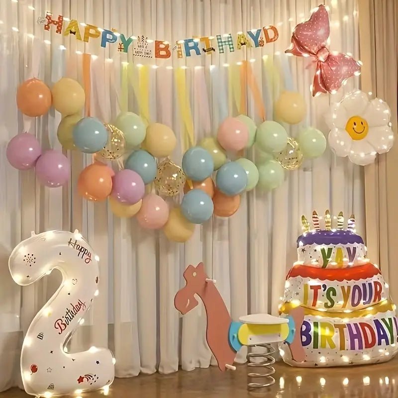 32 Parça Pastel Balon Zinciri Parti Seti Doğum Günü Şarjlı - MAKKA