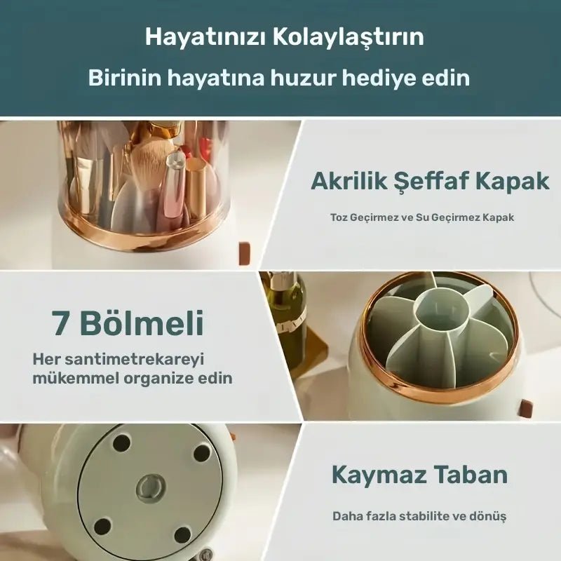 360° Dönen Toz Geçirmez Makyaj Organizeri Fırça Ruj Kalem Düzenleyici - MAKKA