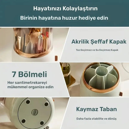 360° Dönen Toz Geçirmez Makyaj Organizeri Fırça Ruj Kalem Düzenleyici - MAKKA