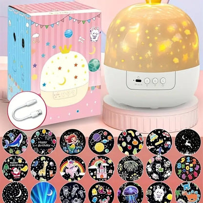 360° Dönen Yıldız Gece Lambası 21 Film Diski Projektör - MAKKA