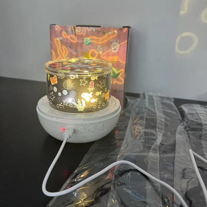 360° Dönen Yıldız Gece Lambası 21 Film Diski Projektör - MAKKA