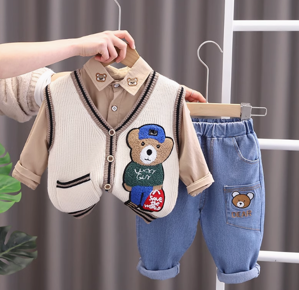 Pamuklu 3 Parçalı Erkek Çocuk Takım Sweatshirt Ceket Pantolon