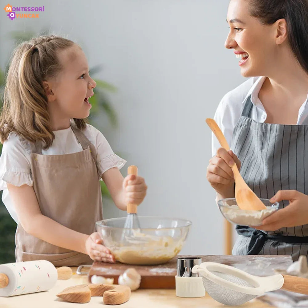 Montessori Ahşap Mutfak Seti Gerçekçi Oyuncak Aksesuarlı Çocuk Eğitimi - MAKKA