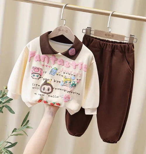 3D Baskılı Bej Kız Çocuk Takım – Rahat Nefes Alan Kumaş - MAKKA