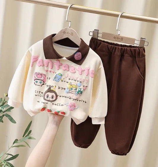 3D Baskılı Bej Kız Çocuk Takım – Rahat Nefes Alan Kumaş - MAKKA