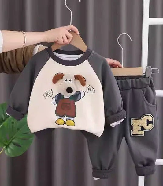 3D Baskılı Gri Erkek Çocuk Takım 1 - 5 Yaş Rahat Esnek - MAKKA